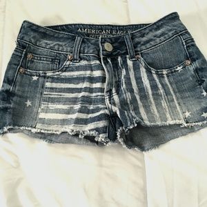 American Eagle - Women's Jean Shorts - Stars & Stripes - Size 00 - Gently Used